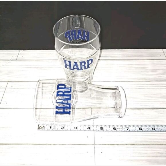 Vintage Harp Beer Glass Cup Logo Embossed in Raised Blue Letters Mancave - Picture 7 of 7